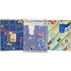 Vintage 80s Gift Wrap 3 Pack Lot Monopoly Disney Pac-Man Arcade Sealed NOS Retro